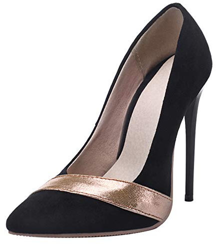 Gicoiz Mode Stiletto Pump Damen Elegant Pointed Toe Party Schuhe Snakeskin Höhe Ferse Pump Ohne Verschluss Lack Pump Wildleder Schwarz Gr 39 EU-40Cn