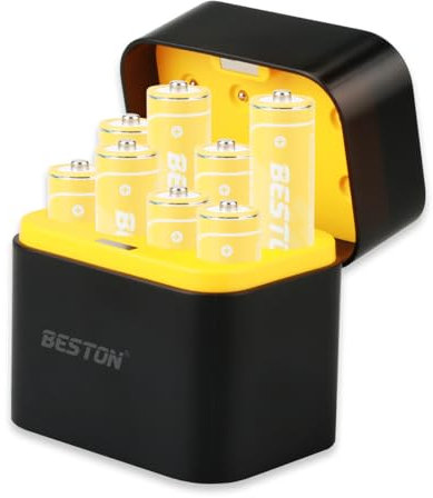 Wiby 8 pilas recargables AA de 1,5 V de litio con cargador de 8 ranuras – 3600 mWh de alta capacidad, impermeable LP68, carga rápida, tensión constante, caja magnética (8 x AA-3600 mWh+M7036)