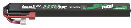 Gens Ace 3S 11,1V 1400mAh 25C Batterie LiPo avec Connecteur T-Plug (Deans), Batterie Rechargeable pour Modélisme et Loisirs, Format Stick Bâton Long