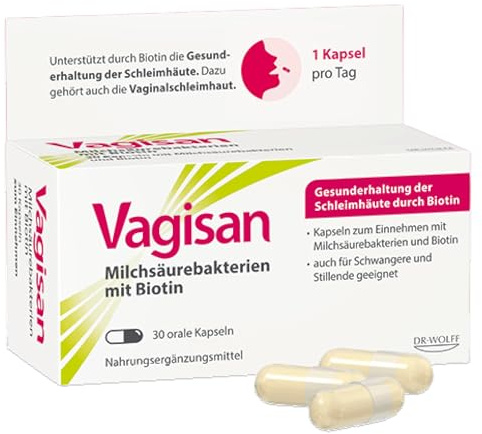 Vagisan Milchsäurebakterien mit Biotin, 30 Kapseln - Nahrungsergänzungsmittel für Frauen mit Lactobacillus-Kulturen - Zur Gesunderhaltung der Schleimhäute & Vaginalflora - Vegan