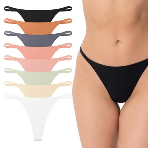 Asheyya 8 Pcs G String Thongs for Women, Breathable Ice Silk Sexy Low Waist Seamless Thong Multipack