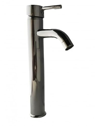 SQUADO Rubinetto Miscelatore Lavabo Alto 30 cm – Ottone Cromato Cromo Lucido – Rubinetto Bagno a Gambo Lungo per Lavabo da Appoggio, Design Moderno