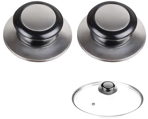 DreamAug 2-Pack Universal Pot Lid Handles – Heat-Resistant Bakelite & Stainless Steel Replacement Knobs, Compatible with Glass & Various Cookware Lids