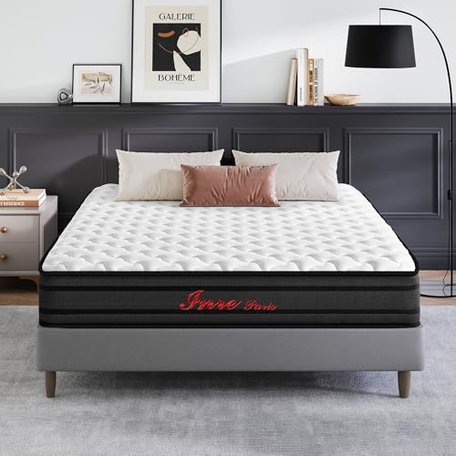 INRE Matelas 160 x 200 cm | Epaisseur 25 cm | Matelas en Mousse à Mémoire de Forme | Certifé Oeko-TEX | Respirabilité et Anti-acariens | Confort Ferme | Sommeil Profond | Réversible (Blanc et Noir)