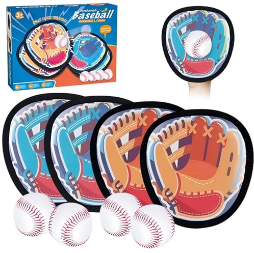 Falafoty Toss and Catch Ball Game Set, Beach Toy Outdoor Garden Yard Games,Outdoor Indoor Throw Catch Ball Game for Kids Adults, Yard Family Lawn Sport Toy for Kids, 4 Paddles,4 Sticky Balls (A)