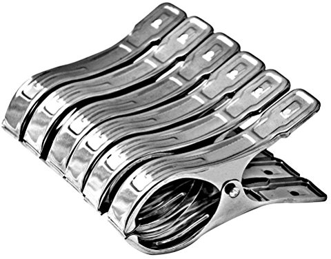 Vicloon 6 Pezzi Mollette Grandi, 12cm Acciaio Inox Mollette, Mollette Grandi per Teli, per Telo da Spiaggia, Lavanderia Pioli Telo Clip, per Vestiti, Coperte, Lenzuola, Argento