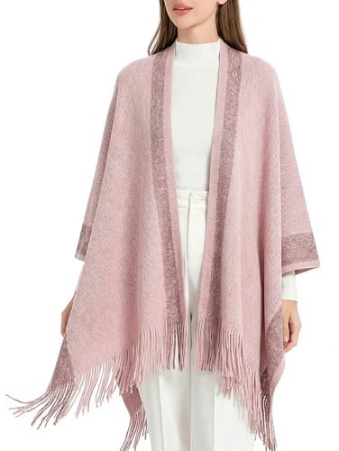 ZLYC Mujer Invierno Poncho Retro Cálido Capa Ribete de flecos