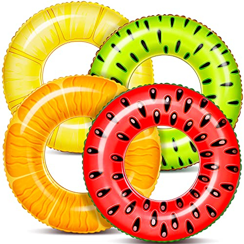 Sloosh 4 Pack aufblasbare Schwimmring, Schwimmreifen groß, Aufblasbare Schwimmringe, Strand Schwimmen Party Spielzeug für Kinder und Erwachsene