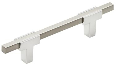 Amerock | Cabinet Pull | Polished Chrome/Satin Nickel | 3-3/4 inch (96 mm) Center to Center | Urbanite | 1 Pack | Drawer Pull | Drawer Handle | Cabinet Hardware