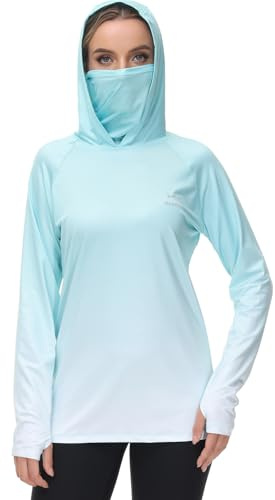 Bassdash FS23W Camicia con Cappuccio da Pesca UPF 50+ da Donna con Maschera Facciale e Fori per i Pollici