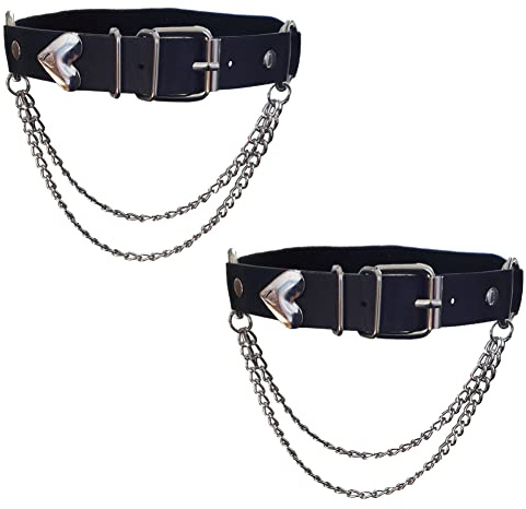 Lockban Adjustable Heart-Shaped Thigh Garter 2 Pieces Punk Leather Garter Belts Leg Garter with Chains Body Accessories for Women and Girls, Black
