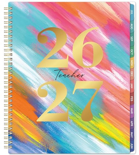 Teacher Planner 2026-2027 - 2026-2027 Weekly & Monthly Lesson Plan Book with Colorful Tabs, July 2026 - June 2027, 9 x 11, Academic Planner 2026-2027 with Twin-Wire Binding for Teachers - Watercolor