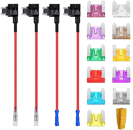 AUKENIEN Porte Fusible 12V Adaptateur Micro Voiture Add A Circuit Robinet Auto Fusibles Porte avec 2A 3A 5A 7,5A 10A 15A 20A 25A 30A 35A 40A Fusible Lame
