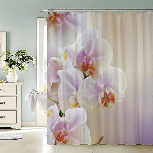 KIYAYO Duschvorhang 180x200 cm Blumen Duschvorhang Anti-schimmel 3D Motiv Weisse Orchidee Bad-duschvorhang Jugendstil Duschvorhänge Für Badezimmer Mit 12 Ringe