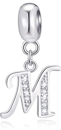 Initiale M Pendentif Charm, lettre M Charms Fit bracelet de fête des mères pandora, perles de l'alphabet cz pendantes en argent sterling 925, cadeau pour grand-mère/maman