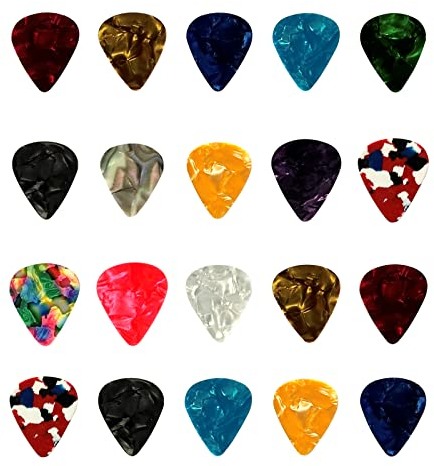 Gitarrenplektren, Zelluloid-Plektren für Akustik-, Elektro-, Bassgitarre, 0,46 mm/0,71 mm/0,81 mm/0,96 mm, 20 Stück