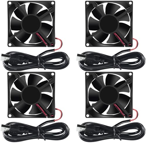 4PCS 80mm Fan 8025 USB 80x80x25 mm DC 5V 80x25 mm Brushless Fan, Ball Bearing 80mm 25mm Replacement for Cooling DIY PC