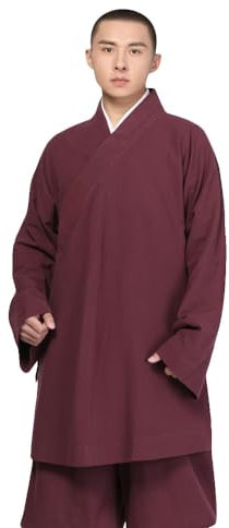 Rubruan Buddist Mönch Arhat Uniform - Chinesische Buddhistische Luohan Kleidung Kampfkunst Kung Fu Tai Chi Trainingsanzug Langarm Kostüm Robe Jacke Hose Anzug für Männer Frauen – Baumwolle