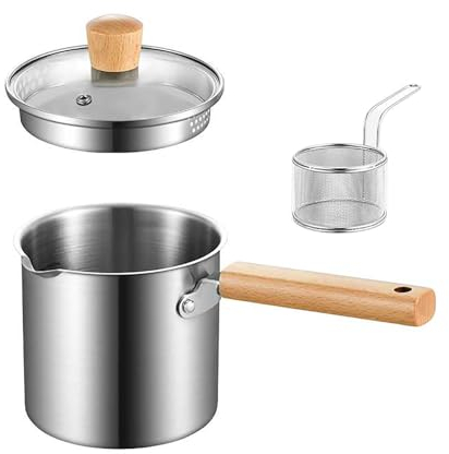 FAIRE Freidora con Cesta, Freidora Pequeña de Acero Inoxidable 304, Freidora Aceite Tempura, Mini olla Profunda que Ahorra Aceite