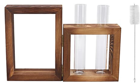 Sluffs Supporto in legno, stazione di propagazione delle piante 2 provette in vetro Cornice in legno Provetta in vetro Vaso da fiori Ornamento da tavolo per piantare acqua Fiori Ufficio