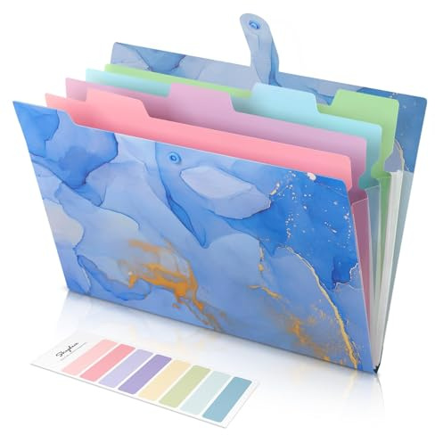 SKYDUE Document Organiser, A4 Expanding File Folder, Colored Plastic Folders,Sturdy and Protective File Storage to Organise Paperwork, Receipts, Invoices, Bills, Documents(Marble Blue)