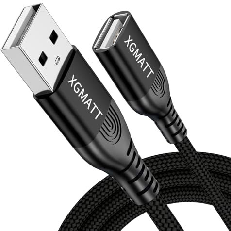 XGMATT USB Verlängerung Kabel 8M,USB 2.0 Verlängerungskabel A Stecker auf A Buchse mit eleganten Alluminiumsteckern Nylon Stoffmantel für Kartenlesegerät,Tastatur, Drucker,PS VR, Kamera,schwarz