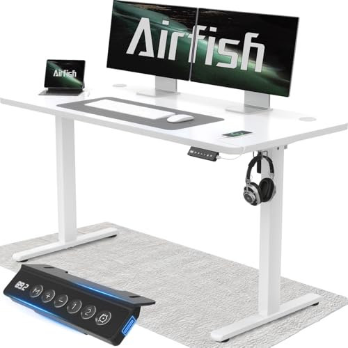 Airfish Höhenverstellbarer Schreibtisch 120x60cm mit USB-Buchse, Schreibtisch Höhenverstellbar Elektrisch mit Memory Funktion, 73-118cm,Weiß