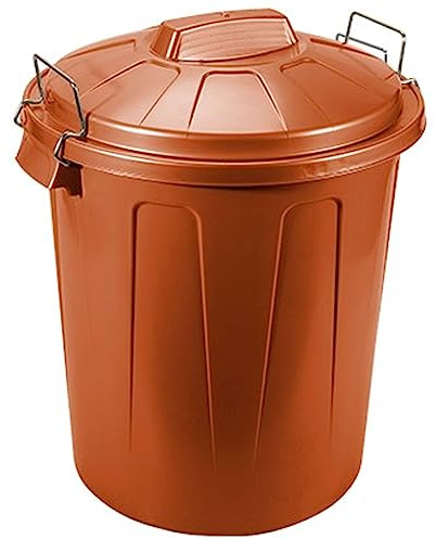 Tradineur - Cubo de Basura con Tapa y Asas metálicas, contenedor de residuos de plástico, Papelera, Reciclaje, Industrial, Fabricado en España (Marrón - 100 litros - 74,5 x 52 cm)