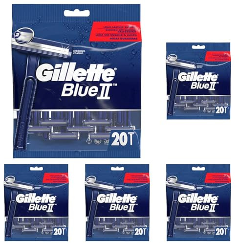 Gillette Blue II Einwegrasierer Männer, 20 Rasierer mit 2-fach Klinge, fixierter Klingenkopf (Packung mit 5)
