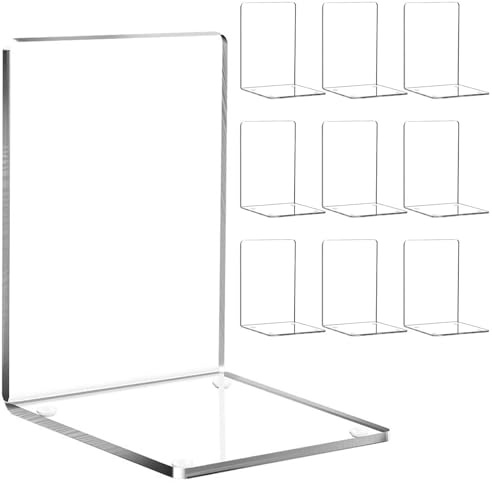 10 Pezzi Set Fermalibri per Mensole con Tappetini Silicone Antiscivolo, Ferma Libri Acrilico Trasparente, Organizzazione Scrivania, Supporto Libri Forma L per Scuola,Casa,Ufficio, Libreria, Biblioteca