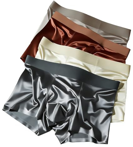 Zueauns Men's Satin Boxer Shorts Underwear Trunks Multipack, Mens Silk Feeling Boxers Silky Breathable Pants Underwear Briefs