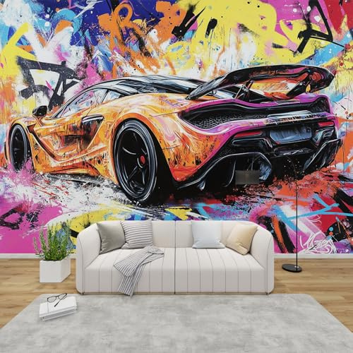 MMYAOKEN Papier Peint Panoramique Voiture de Sport 300x210 cm - Décoration Murale Graffiti Garcon Ado - Tapisserie Murales Papier Peint Intissé pour Chambre Salon - Poster Tableaux Photo Muraux