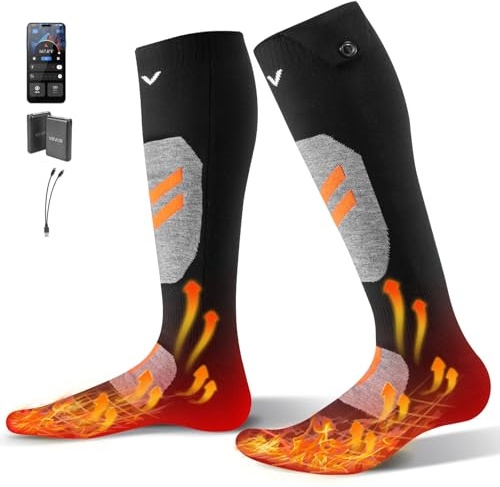VEVOR Calcetines calefactados, batería de 5000 mAh, recargable, con 4 niveles de calefacción, calcetines eléctricos con control de aplicación para hombres y mujeres, calentador de pies para caza