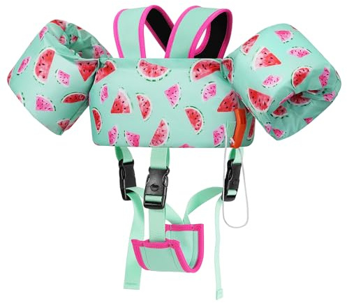 MoKo Swimmingväst för barn, Toddler, flytande armband med justerbar rem, simjacka, vatten, vingpool, flytande, vattensport, inlärning, simning, träning, mintgrön, vattenmelon