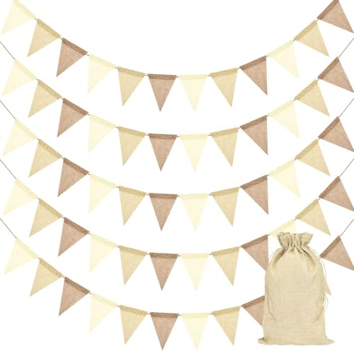 KICNIC Festone bandierine esterno impermeabile, 5pz cameretta, 20M 60 bandierine, decorazione compleanno matrimonio festa carnevale (Beige Marrone)
