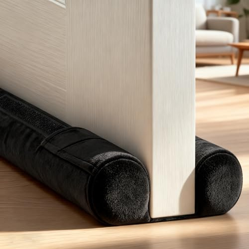 39 Door Draft Stopper - Adjustable Under Door Blocker, Double Sided Weather Stripping for Noise & Dust Proof - Universal Fit (Removable Fabric/Sponge)(Black)