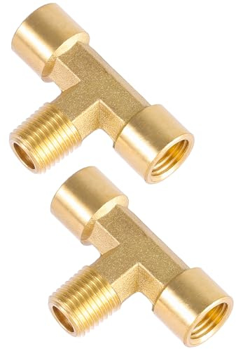 2 Pack 1/4 NPT Brass Tee Pipe Fitting,T Shape Connectors,1/4 NPT Female x 1/4 NPT Female x 1/4 NPT Male Pipe Fitting