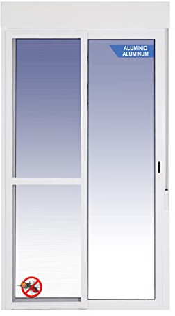 Ventanastock Puerta Balconera Aluminio 1200x2185 Corredera 2 hojas con persiana de PVC y mosquitera (marco y cajón persiana en kit)