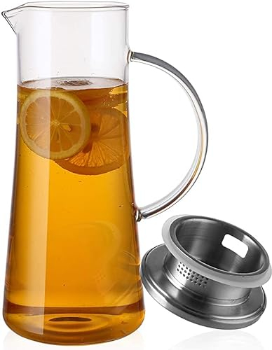 HASAYAKI Vaso Picher con tapa, jarra con estera, jarra de 1,5 l para té helado, agua fría caliente, jugo, leche, vino, café y más