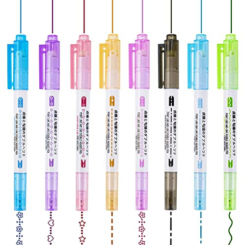 ZORRA 8 st överstrykningspennor med dubbla spetsar, flair pens curve highlighter penna med 8 färger och 7 mönster, överstrykningspennor som gör mönster för att skriva rita skola kontor journal