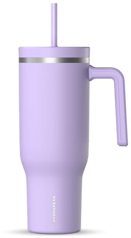 Hydrapeak Voyager 40 oz Stainless Steel Drinking Cup with Handle, Insulated Water Bottle with Straw and Lid, Cup-Compatible, Reusable (Lavender)
