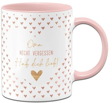 Tassenbrennerei Tasse - Oma Nicht vergessen: Hab dich lieb! - Rundherumdruck - Kaffeetasse als Geschenk für Großmutter (Rosa)