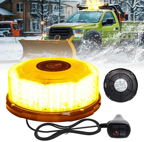 Nrgedzam 1PCS Amber Beacon Light, 96 LED Magnetic Beacon Strobe Flashing Safety Caution Warning Emergency Lights for Vehicles Truck Trailer Forklift Bus Car Snow Plow ATV Tractor Golf Carts Boat