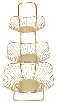 TRIEBAN Panier à fruits et légumes en métal à 3 niveaux - Support de rangement pour salon, fête, fête de Noël et cuisine - Noir (doré)