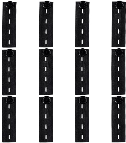 YiliYa 12 Stück Hosenbunderweiterung, Elastische Taillenverlängerung, Verstellbare Bundverlängerungen Knopf für Hosen, Jeans und Kleid, für Damen und Herren(Schwarz)