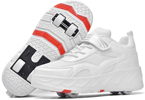 Kmrlofiy Chaussures a Roulette Fille Style de Rue Chaussures de Skateboard Enfants et Garçon Patins a Roulettes Sneakers avec Roues 2 en 1 Chaussures de Sport pour Intérieur Extérieur (Roll-S18, 43EU)