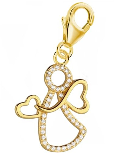 Charm Anhänger Gold Engel 925 Silber 18k Gelbgold vergoldet Zirkonia
