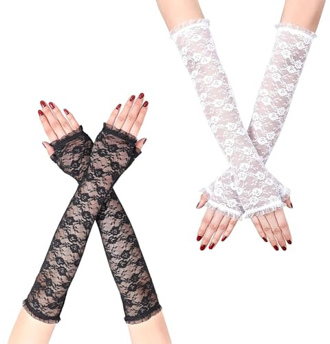 SSKHE 2 Paires Femmes gants dentelle, Gants longs femme De Mariée Élégant, Gant dentelle Mariage Opéra Tea Party Costume Accessoires