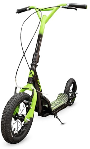 Zinc Radikal BMX Scooter for Kids Ages 6+ – 12 Inch Big Wheel Stunt Scooters with 360 Degree Handlebar Spin, Front & Rear Brakes, Steel Frame, Off-Road Tyres, Green & Black