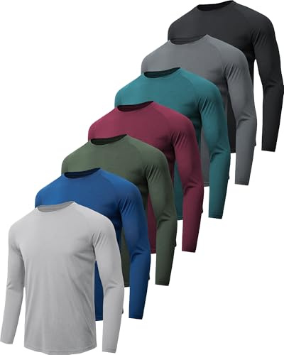 miijoory T-Shirt Manche Longue Homme Respirant Séchage Rapide,Tee Shirts de Sport pour Homme,Protection Solaire UV SPF50+ pour Fitness,Running et Entraînement Lot de 4/5/7 pièces
